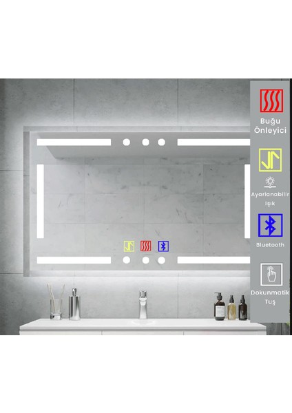 Bluetoothlu Buğu Çözücülü Dokunmatik Işıklı Kumlamalı Banyo Aynası modelleri