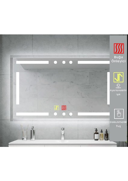 Buğu Çözücülü Dokunmatik Işıklı Kumlamalı Banyo Aynası modelleri