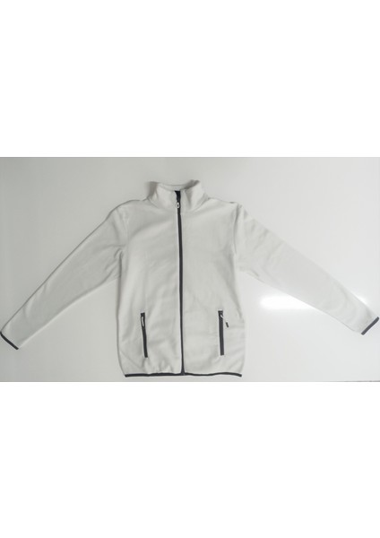 Erkek Tam Fermuarlı Polar - Beyaz