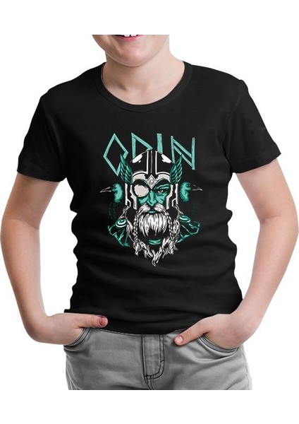 Odin Viking With Raven Birds Siyah Çocuk Tshirt