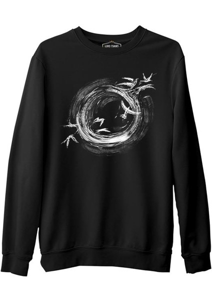Black Hole Birds Flying Around Siyah Erkek Kalın Sweatshirt