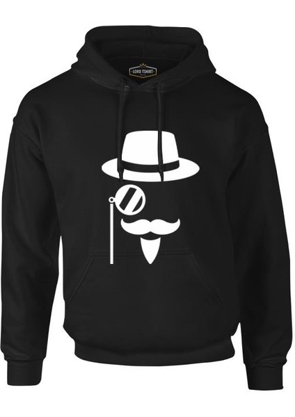 Silhouette Of A Man With A Moustache And A Hat Siyah Erkek Fermuarsız Kapşonlu