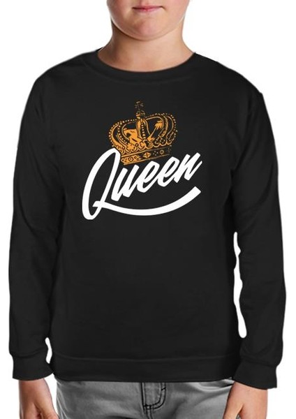 Queen Logo With A Crown Siyah Çocuk Sweatshirt