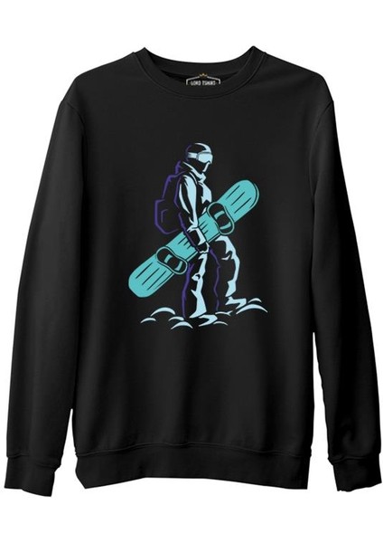 Man Holding Snowboard Siyah Erkek Kalın Sweatshirt