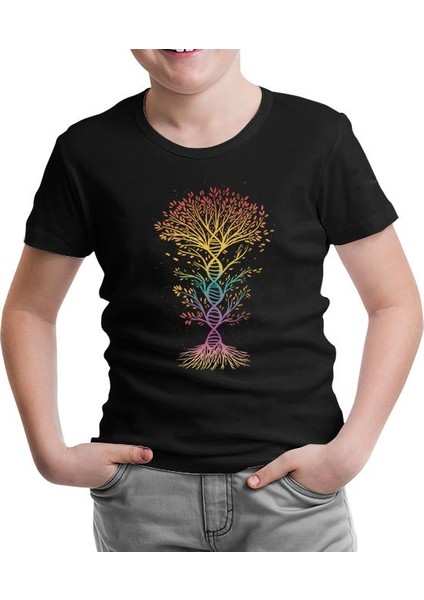 Colorful Tree Shaped Like Dna Siyah Çocuk Tshirt