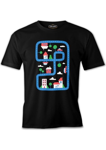 City Roads And Houses In Kids Style Siyah Erkek Tshirt