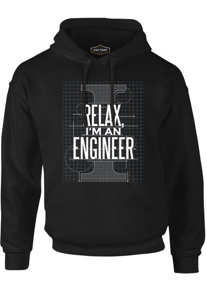 Relax I Am An Engineer Siyah Erkek Fermuarsız Kapşonlu