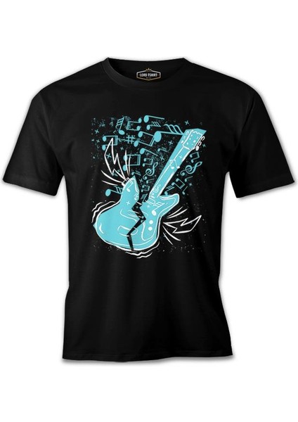 A Broken Electric Guitar With Music Notes Around Siyah Erkek Tshirt