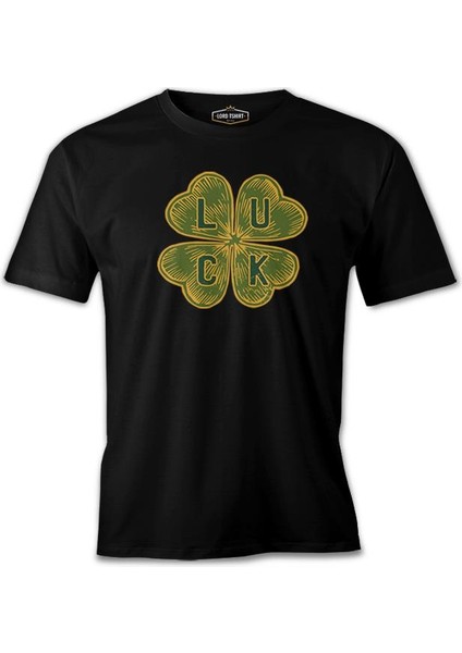 Four Leaf Luck Clover Siyah Erkek Tshirt