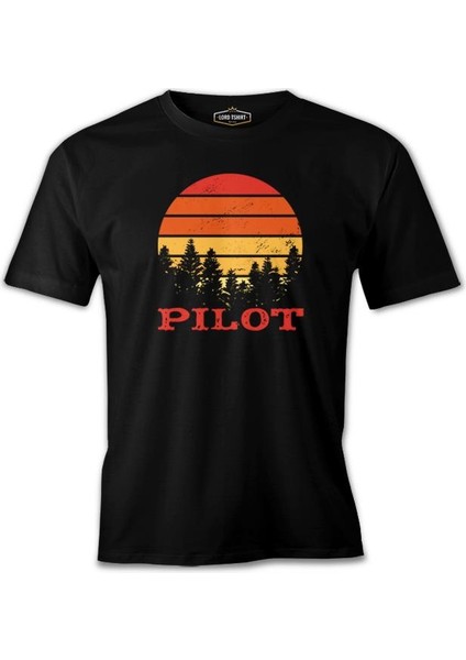 Pilot Quote And Retro Sunset Siyah Erkek Tshirt