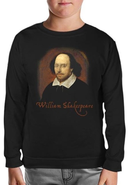 William Sheakspeare - Portre Siyah Çocuk Sweatshirt