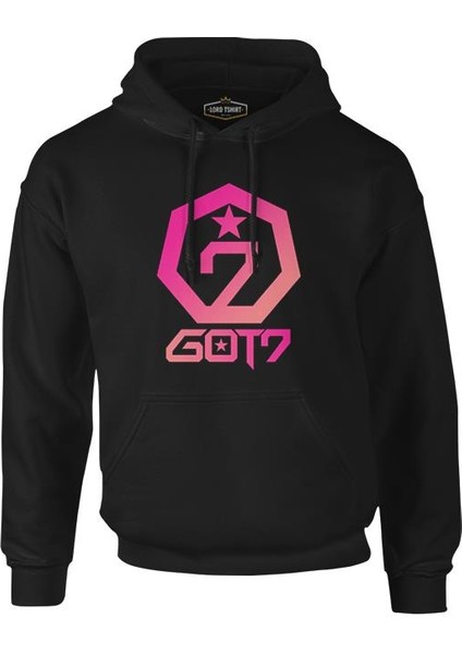 Got7 - Logo Star Siyah Erkek Fermuarsız Kapşonlu