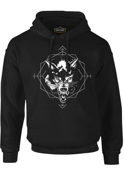 Wild Wolf Head In An Octagon Shape Siyah Erkek Fermuarsız Kapşonlu