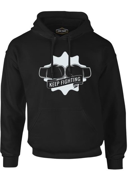 Keep Fighting Boxing Siyah Erkek Fermuarsız Kapşonlu