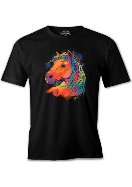 Horse With Colorful Hair Siyah Erkek Tshirt