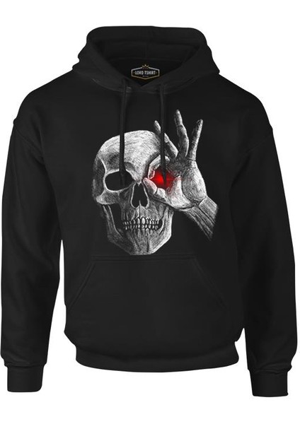 Skull With Red Eye Siyah Erkek Fermuarsız Kapşonlu