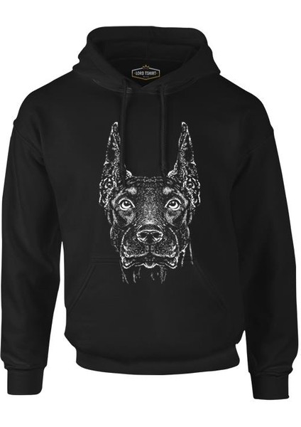 Doberman Dog Realistic Siyah Erkek Fermuarsız Kapşonlu