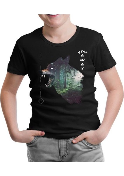 Wild Wolf In The Forest Siyah Çocuk Tshirt