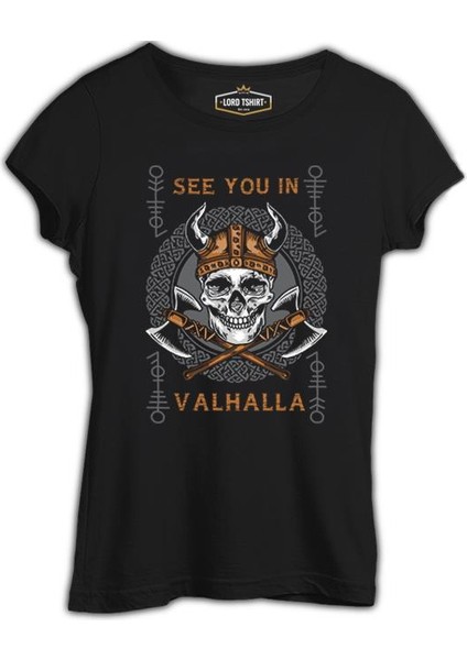 Viking Skull In Vallaha Siyah Kadın Tshirt