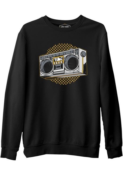 Retro 80's Radio Siyah Erkek Kalın Sweatshirt