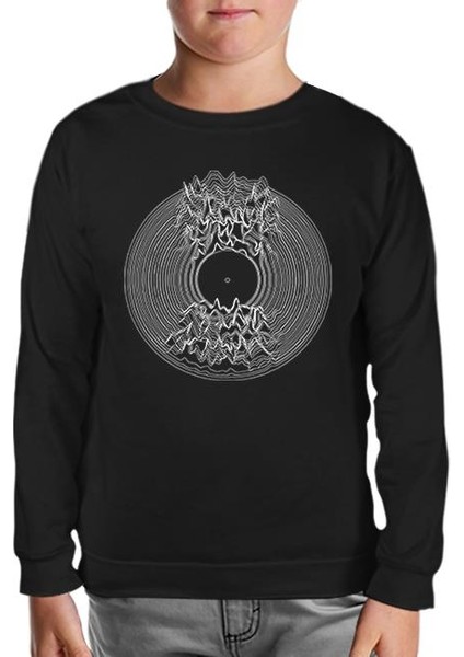 Waves On A Vinyl Siyah Çocuk Sweatshirt