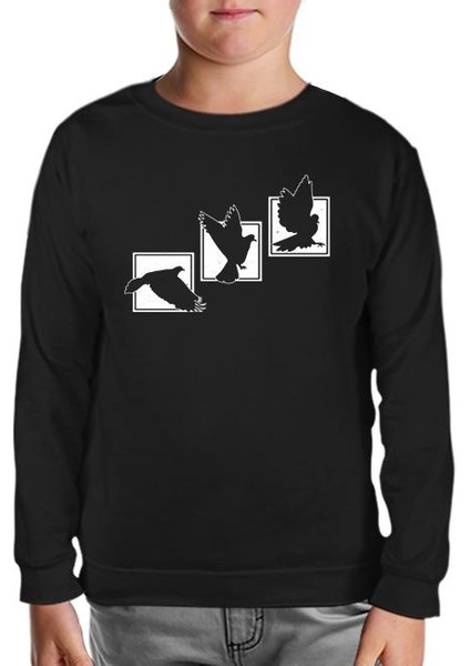 Birds Flying Against Frames Siyah Çocuk Sweatshirt