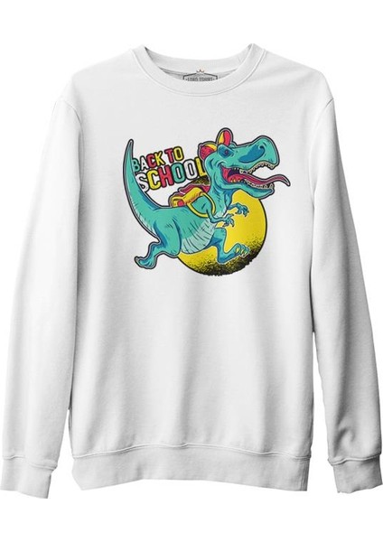 Okula Dönüş - Dinazor Beyaz Erkek Kalın Sweatshirt