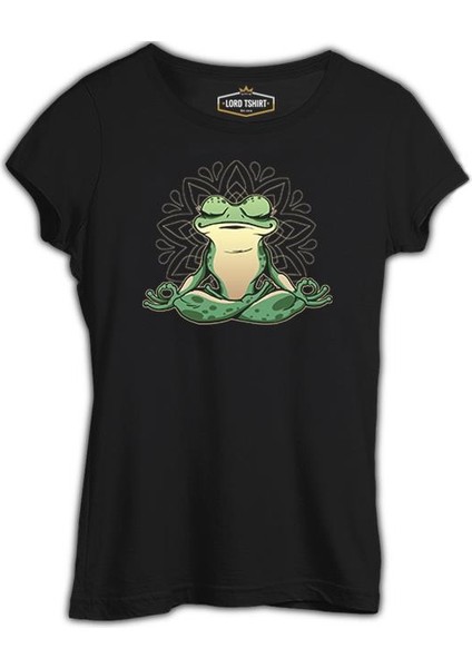 Meditating Frog Siyah Kadın Tshirt