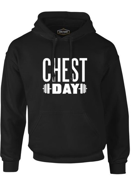 Bodybuilding Chest Day Siyah Erkek Fermuarsız Kapşonlu