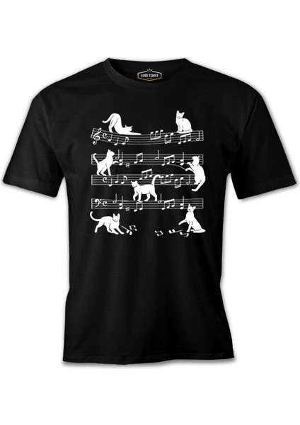 Cats And Notes Siyah Erkek Tshirt