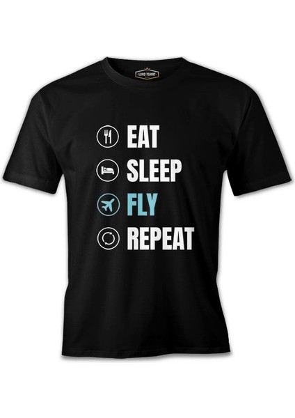 Plane Pilot Eat Sleep Fly Quote Siyah Erkek Tshirt