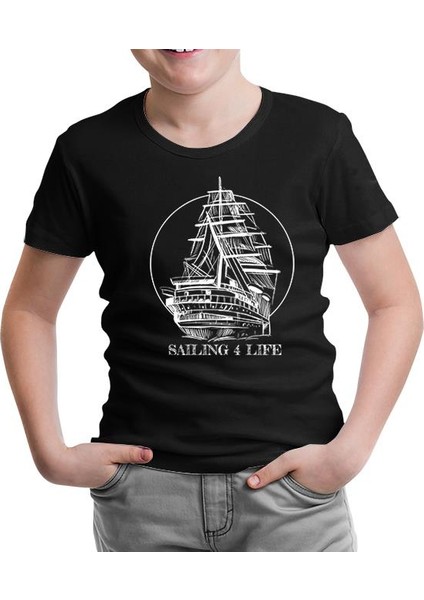 Sailing For Life Siyah Çocuk Tshirt