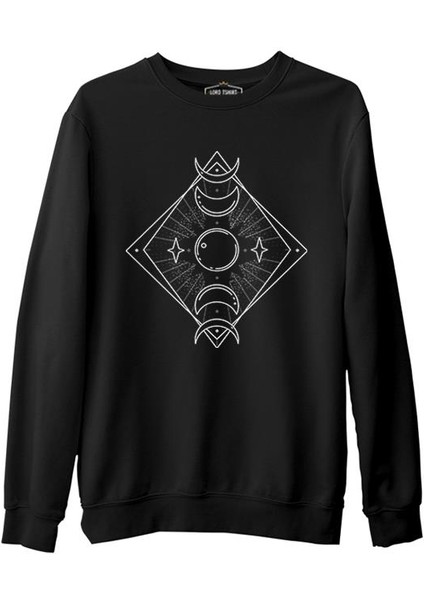 Phases Of The Moon On A Geometrical Background Siyah Erkek Kalın Sweatshirt