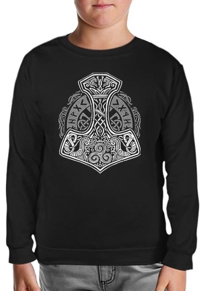 A Viking Hammer In Tribal Style Siyah Çocuk Sweatshirt