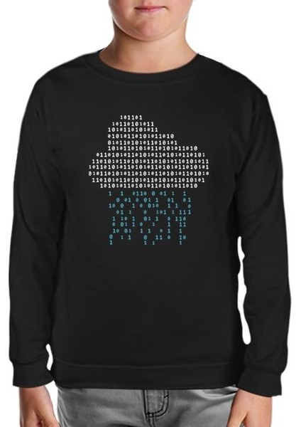 Cloud With Binary Code Numbers Siyah Çocuk Sweatshirt