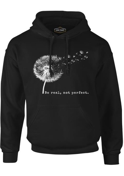 Be Real Not Perfect Dandellion Siyah Erkek Fermuarsız Kapşonlu