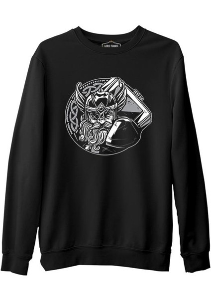 Viking Warrior With Eye Patch Siyah Erkek Kalın Sweatshirt
