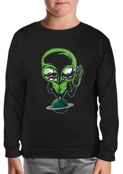 Alien On Planet Siyah Çocuk Sweatshirt