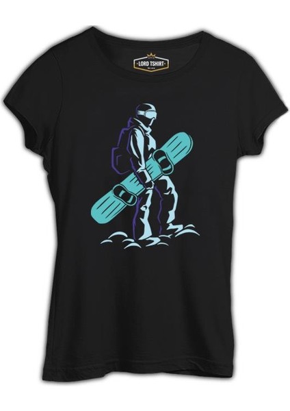 Man Holding Snowboard Siyah Kadın Tshirt