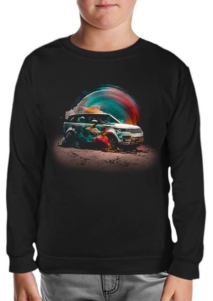 Offroad Car With Colorful Dust Background Siyah Çocuk Sweatshirt