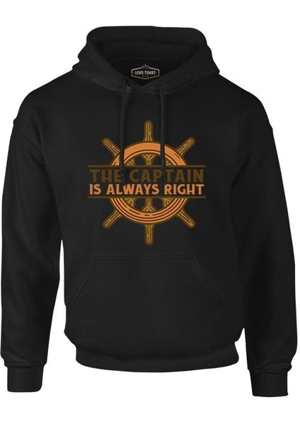 The Captain And Ship Helm Siyah Erkek Fermuarsız Kapşonlu