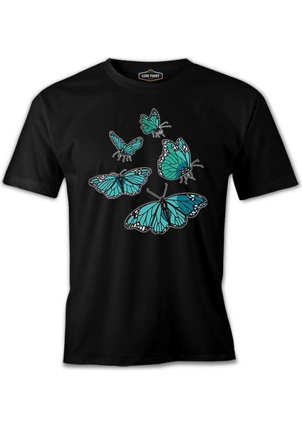Turquoise Butterflies Siyah Erkek Tshirt