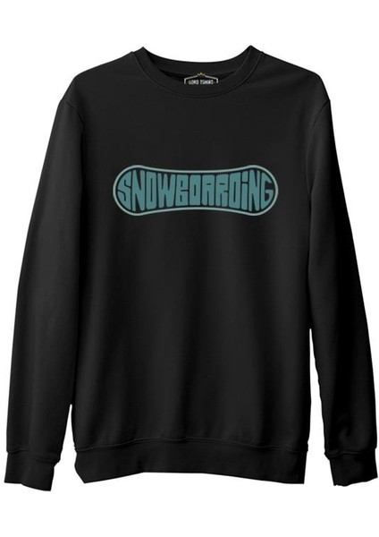 Snowboarding Board As A Logo Siyah Erkek Kalın Sweatshirt