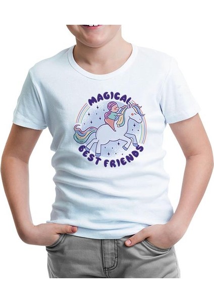 Magical Friends With Unicorn Beyaz Çocuk Tshirt