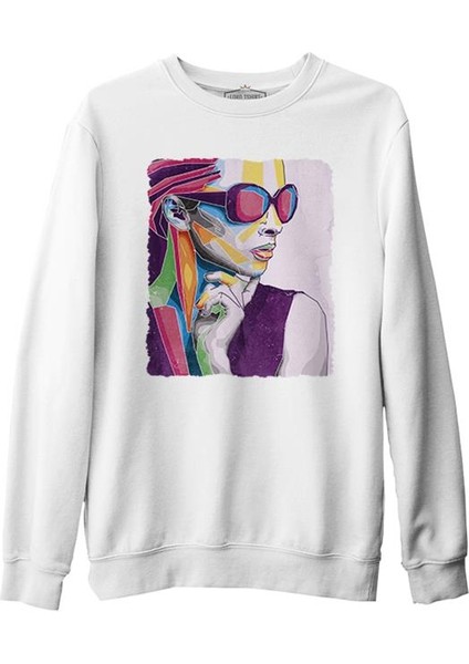 A Woman Silhouette Made Out Of Shapes Beyaz Erkek Kalın Sweatshirt