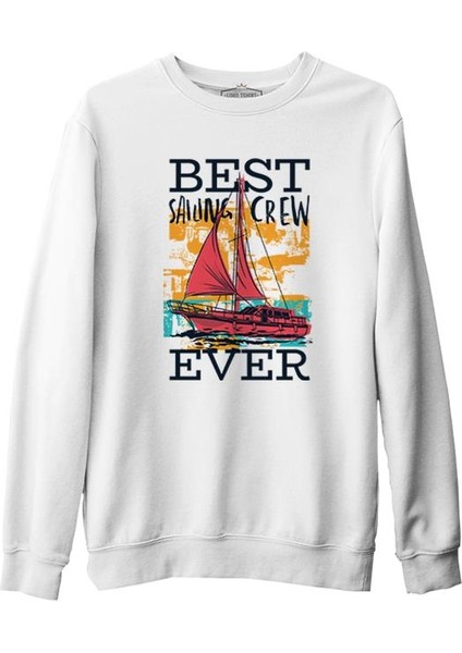 Best Sailing Crew On The Boat Beyaz Erkek Kalın Sweatshirt