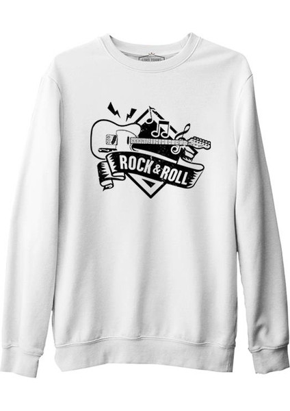 Guitar Rock N Roll Beyaz Erkek Kalın Sweatshirt