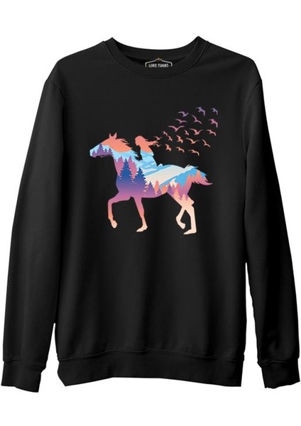 A Girl Free As Horses And Birds Siyah Erkek Kalın Sweatshirt