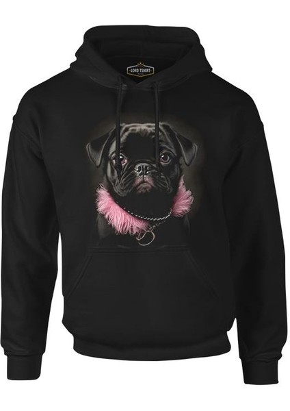 Dog Wearing Pink Fur Siyah Erkek Fermuarsız Kapşonlu