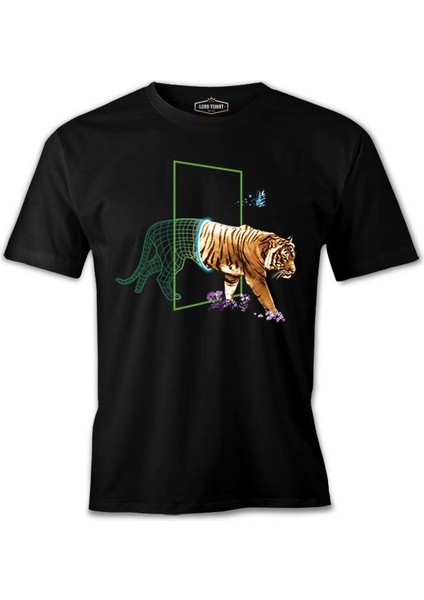 Tiger Leaving Digital World Siyah Erkek Tshirt